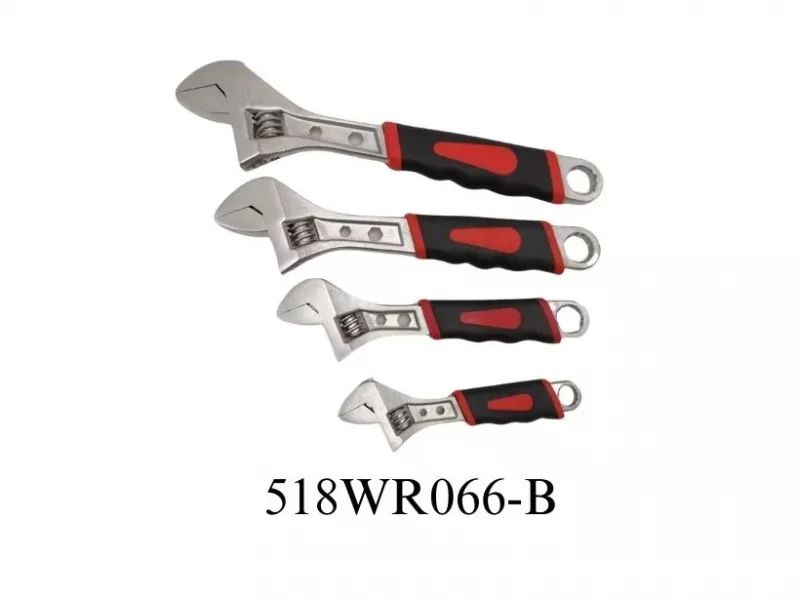 adjustable wrench with double rubber grip-518WR066-B