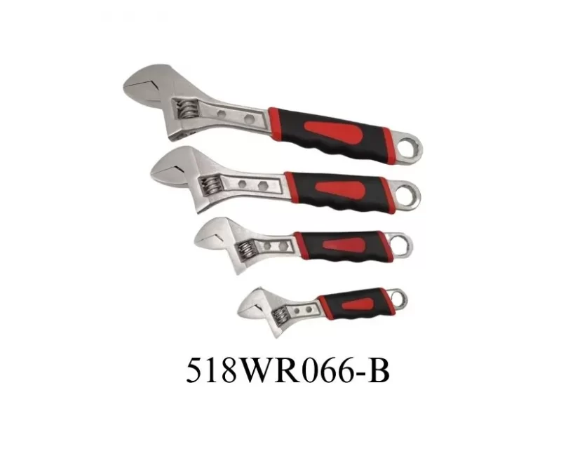 adjustable wrench with double rubber grip-518WR066-B